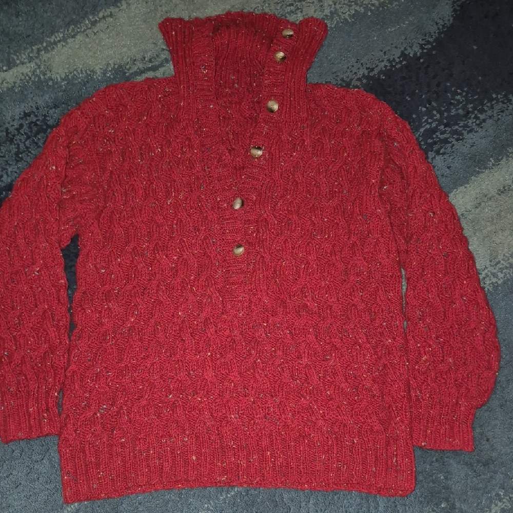 Men's(unisex IMO) Red Cable Hand Knit Sweater Size L/xl